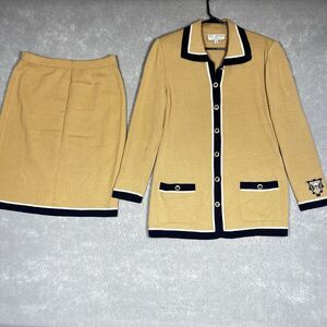 VTG ST.  JOHN Collection Women's Size 10 Yellow Wool Knit Skirt Suit Jacket Set